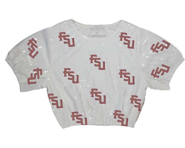 Florida State Seminoles Capri Designs Ladies Sequin Repeater Crop Top - officially licensed fan gear
