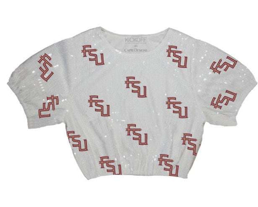 Florida State Seminoles Capri Designs Ladies Sequin Repeater Crop Top - officially licensed fan gear