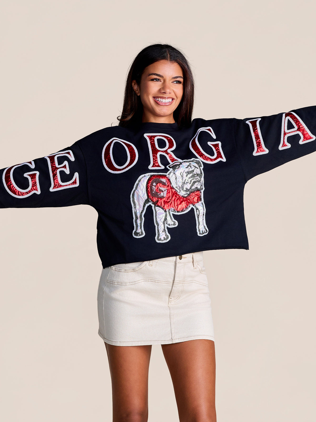 University of Georgia Stewart Simmons Ladies Stadium Sequin Crewneck