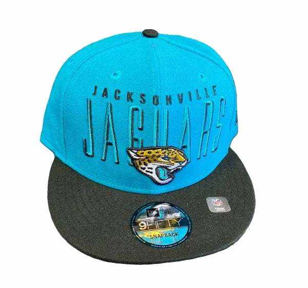 Black NFL Jacksonville Jaguars 9FIFTY snapback hat with embroidered logo and adjustable snapback closure