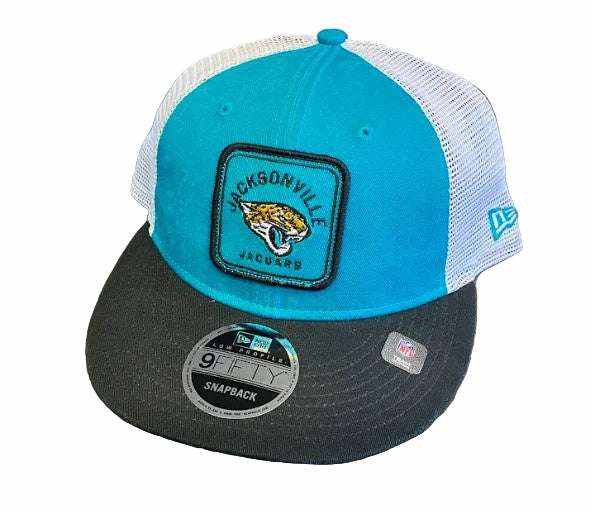 Jacksonville Jaguars black and teal Low Profile 9FIFTY snapback cap with adjustable closure and structured crown