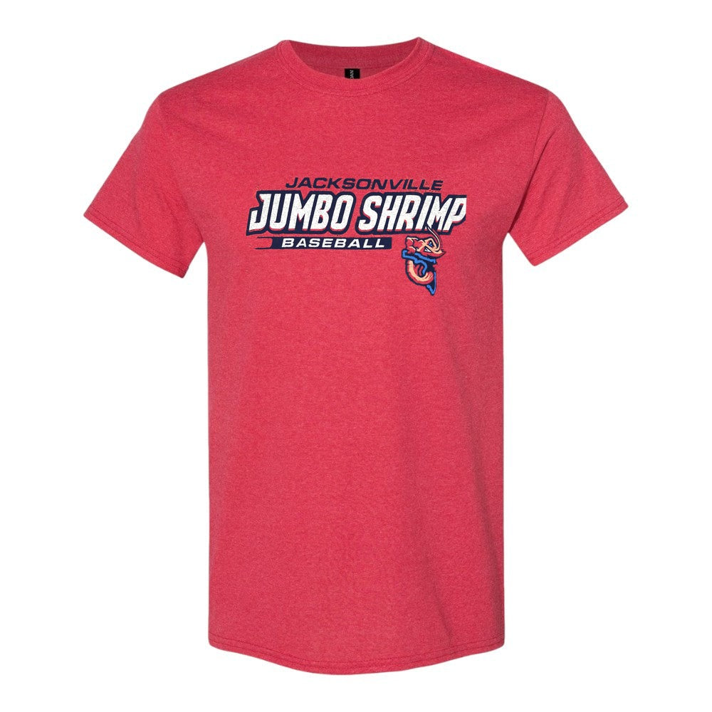 Jacksonville Jumbo Shrimp Brimm Ridder Red Baseball T-Shirt - front