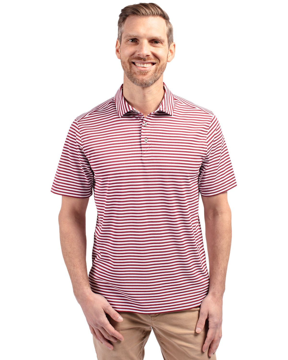 NCAA Florida State Seminoles Cutter & Buck Mens Red Virtue Eco Pique Striped Polo
