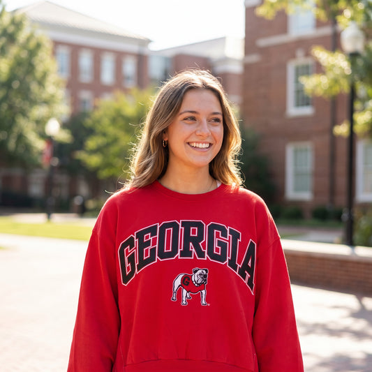 Georgia Bulldogs Pressbox Sweeper oversized fleece crew worn on campus