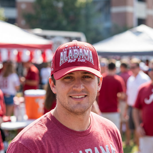 Alabama Zephyr Contender Threefold hat worn at a tailgate