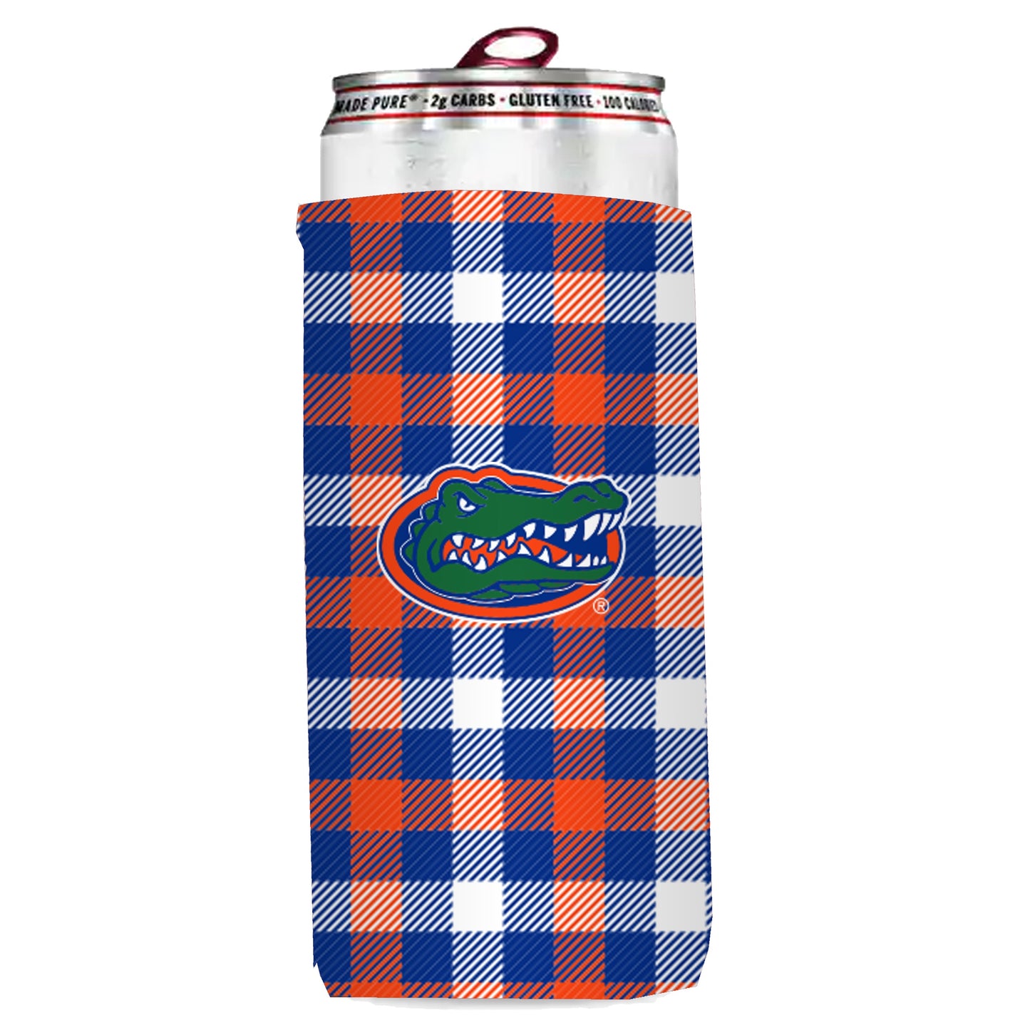 NCAA Florida Gators Logo Brands Plaid Insulated Slim Can Sleeve