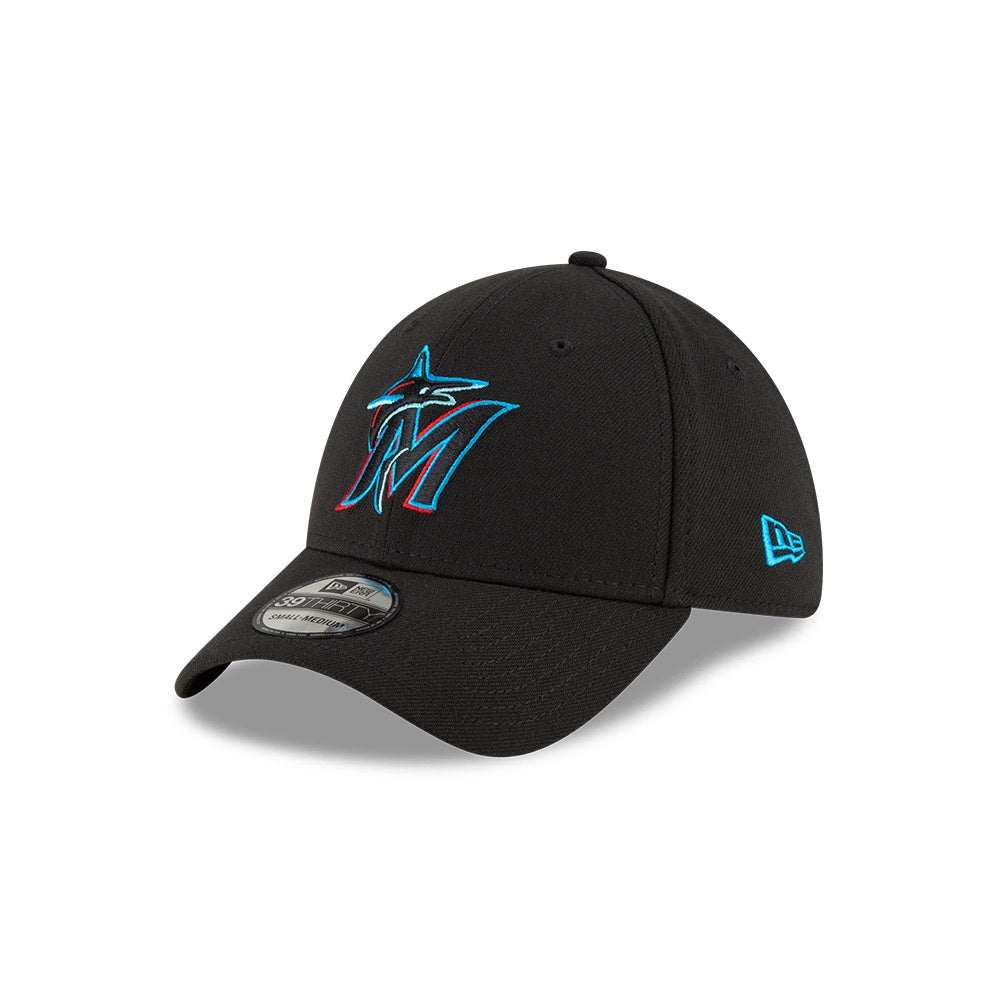 MLB Miami Marlins New Era Black Team Classic 39Thirty Flex Hat - officially licensed fan gear