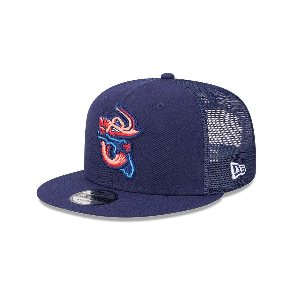 Jacksonville Jumbo Shrimp New Era 9Fifty blue classic trucker mesh snapback cap