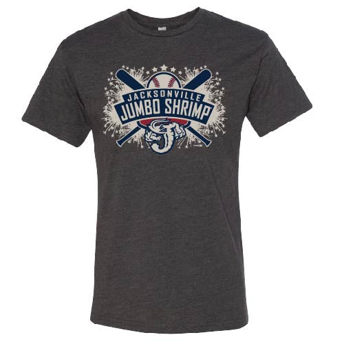 Jacksonville Jumbo Shrimp gray vintage style T-shirt with baseball design
