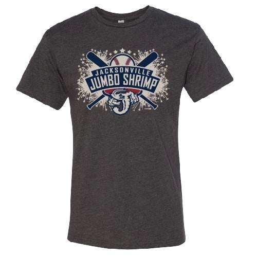 Jacksonville Jumbo Shrimp gray vintage style T-shirt with baseball design