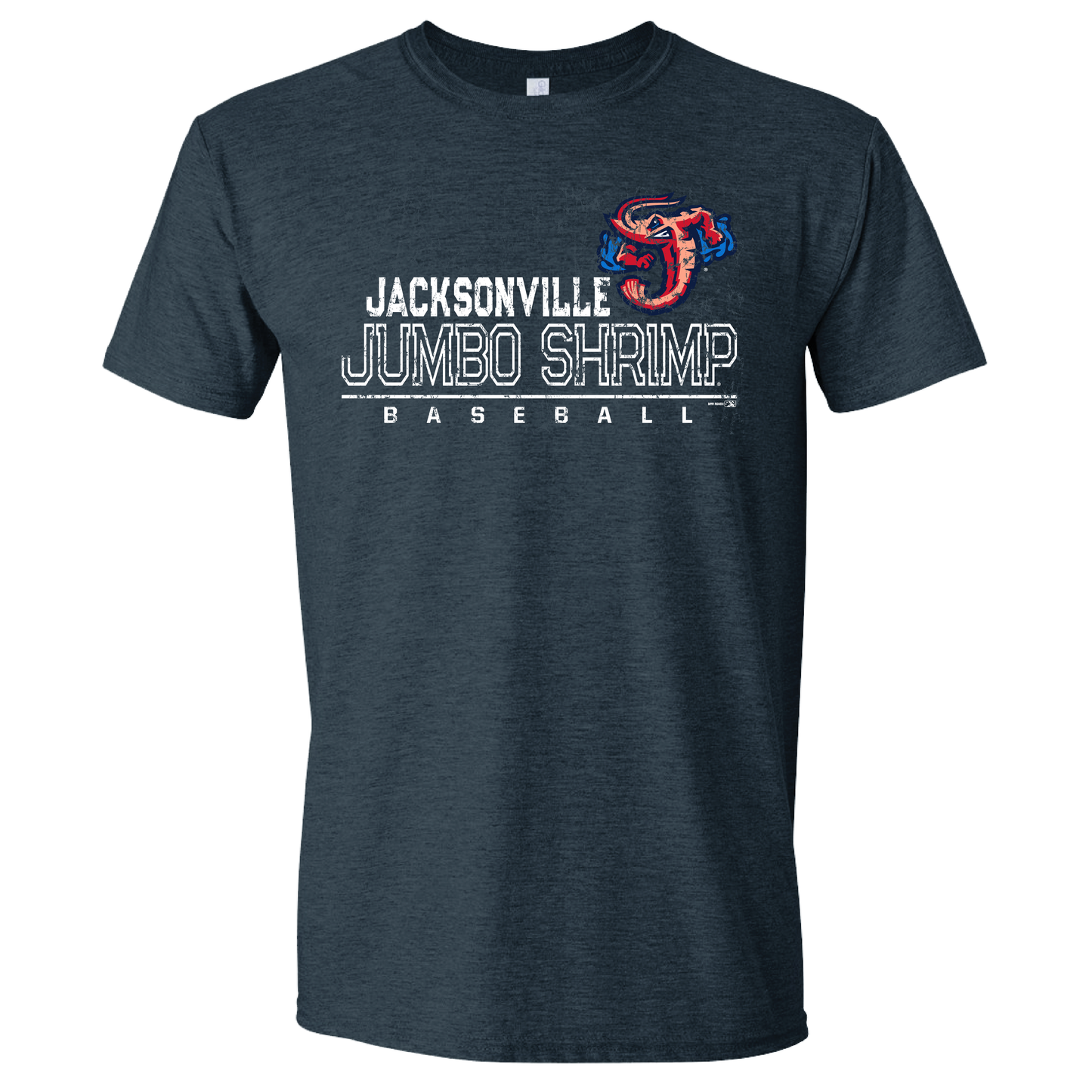 Jacksonville Jumbo Shrimp gray disparity baseball t-shirt with team logo and text