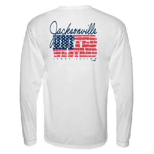 Jacksonville Jumbo Shrimp white performance long sleeve shirt with USA flag design on back