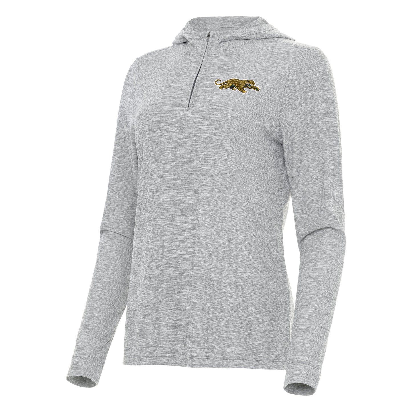 Jacksonville Jaguars Prowler Women's Antigua Daybreak Hooded Long Sleeve 1/4 Zip Light Gray