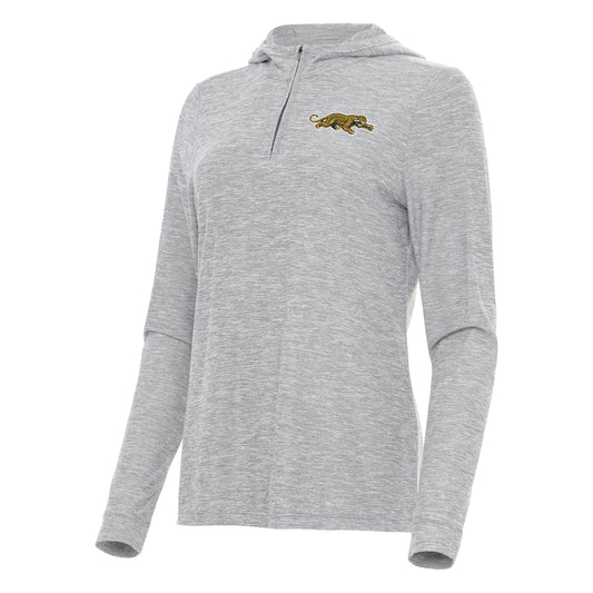 Jacksonville Jaguars Prowler Women's Antigua Daybreak Hooded Long Sleeve 1/4 Zip Light Gray