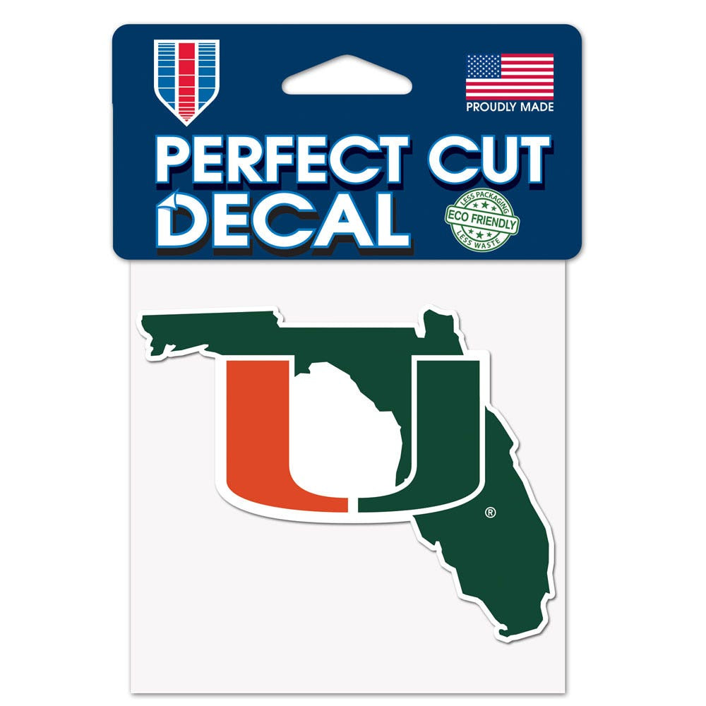 NCAA Miami Hurricanes WinCraft STATE SHAPE Perfect Cut Color Decal 4" x 4"