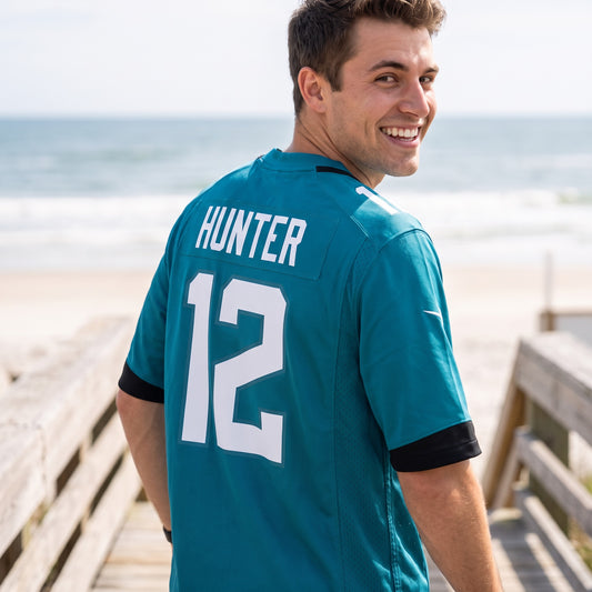 NFL Jacksonville Jaguars Travis Hunter Nike Teal 2025 Game Jersey - on-model lifestyle photo