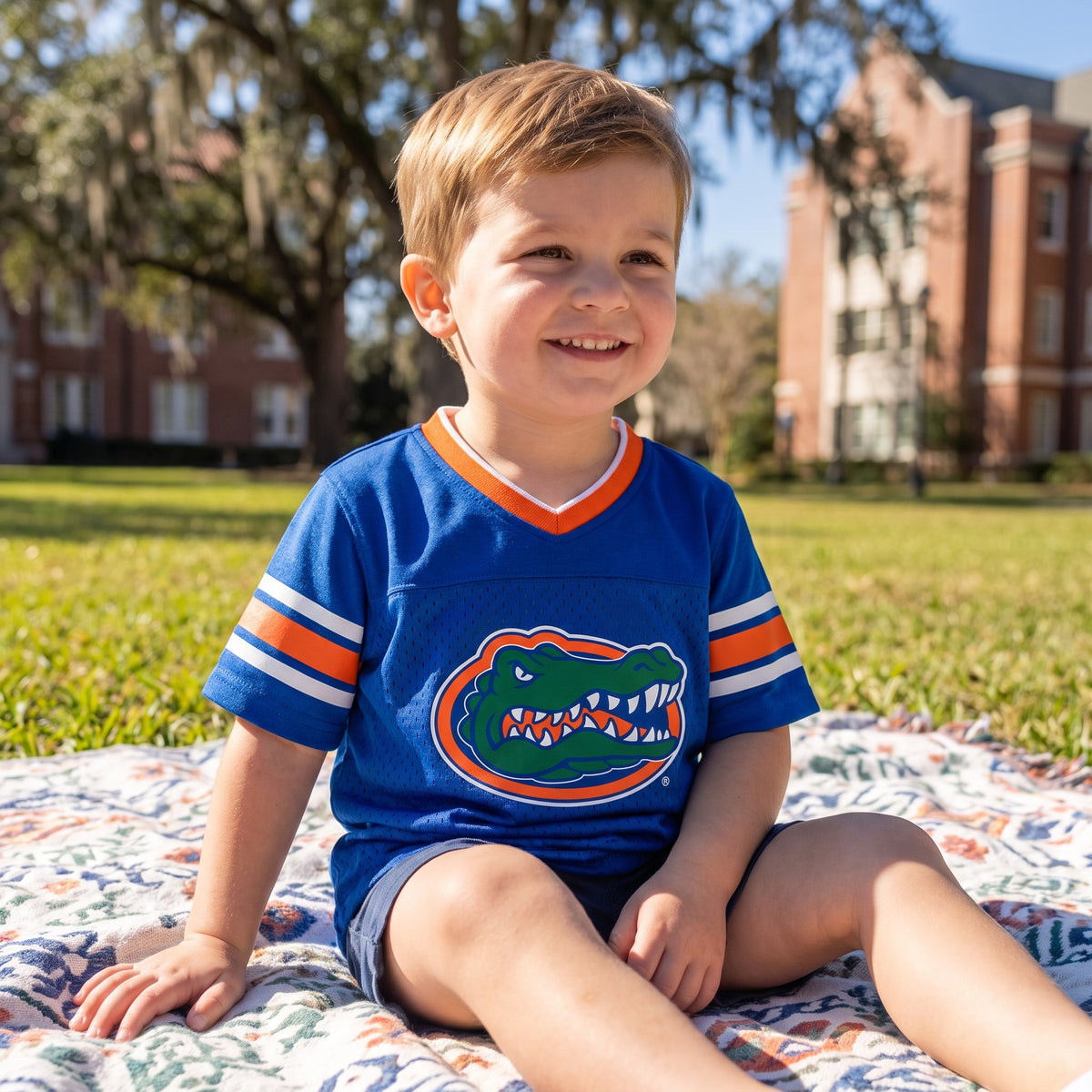 NCAA Florida Gators Colosseum Toddler All Day Royal Football Jersey - on-model lifestyle photo