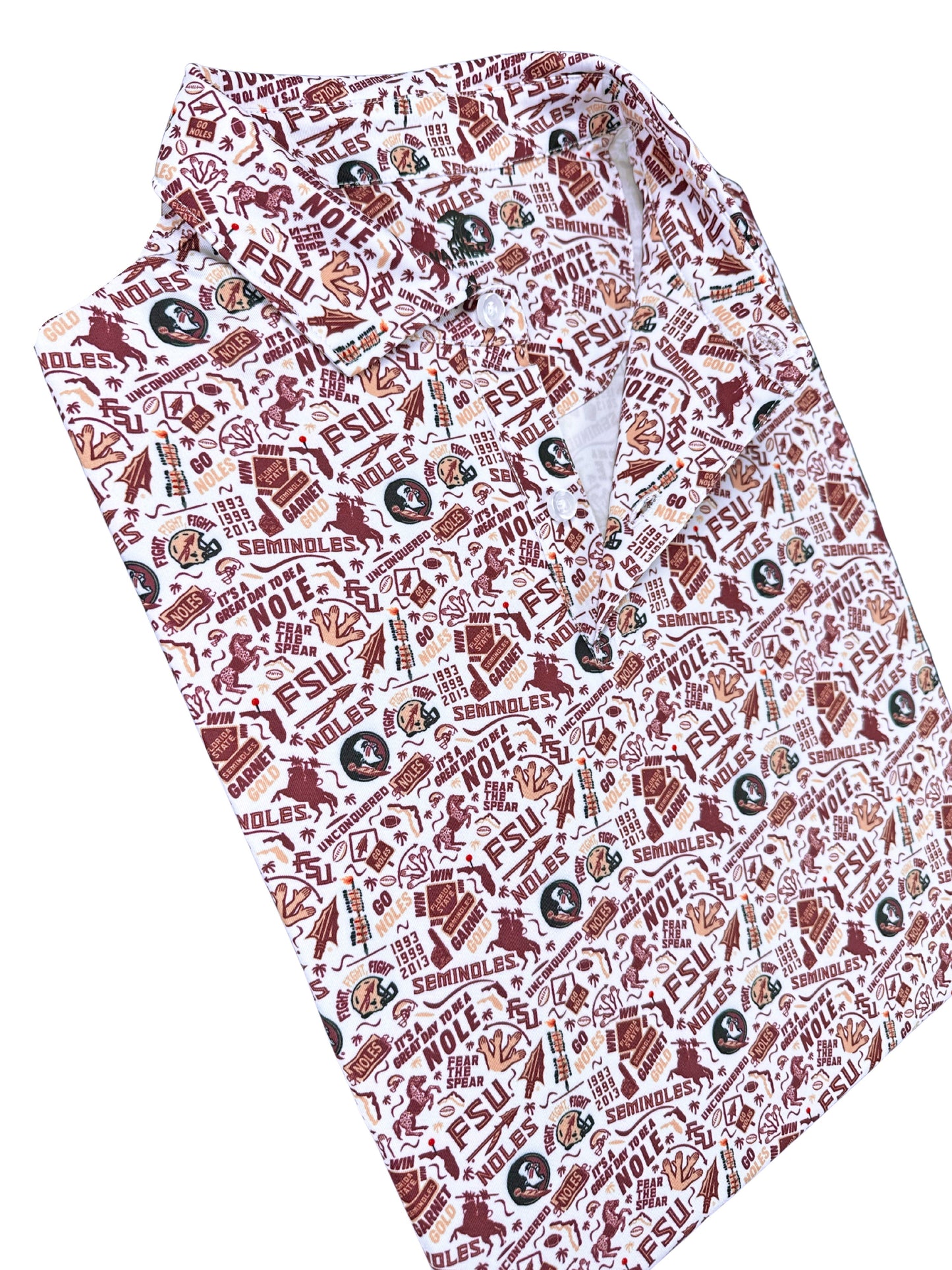 FSU Nole Gameday Print Polo — collar detail