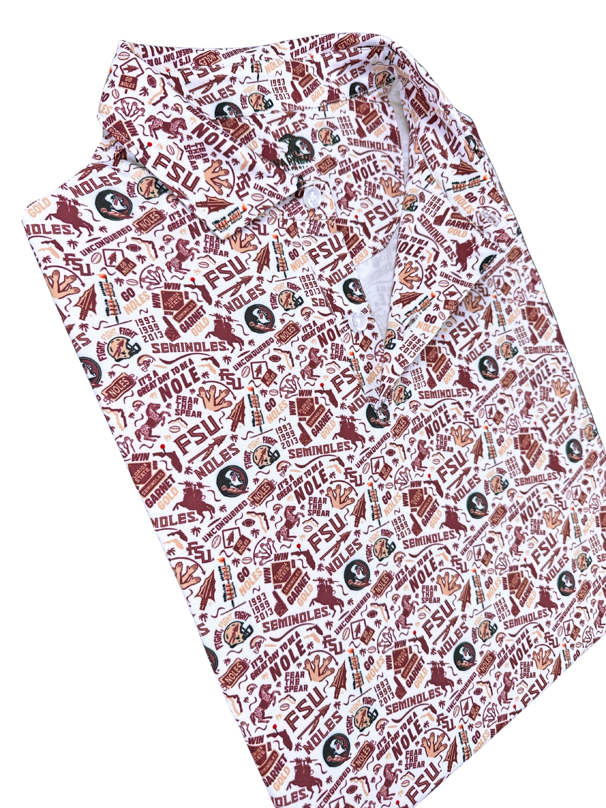 FSU Nole Gameday Print Polo — collar detail
