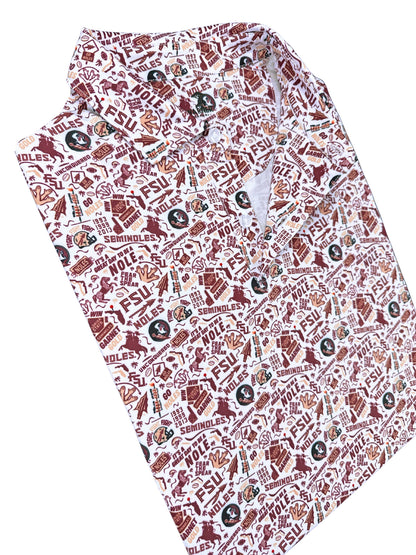 FSU Nole Gameday Print Polo — collar detail
