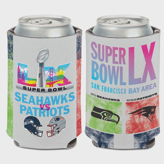 Super Bowl Dueling Can Cooler Patriots vs. Seahawks 12 oz Insulated Sleeve