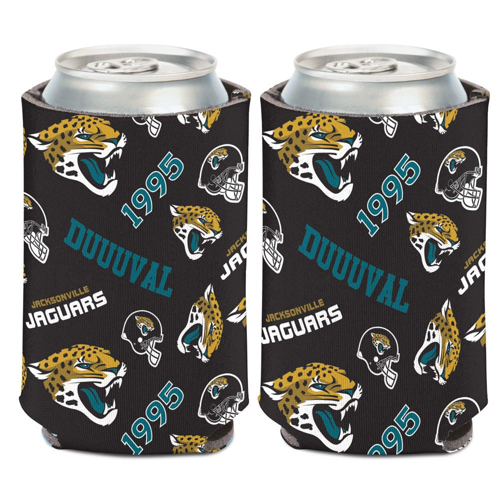 NFL Jacksonville Jaguars WinCraft Can Cooler Koozie Scatter Print Teal and Black