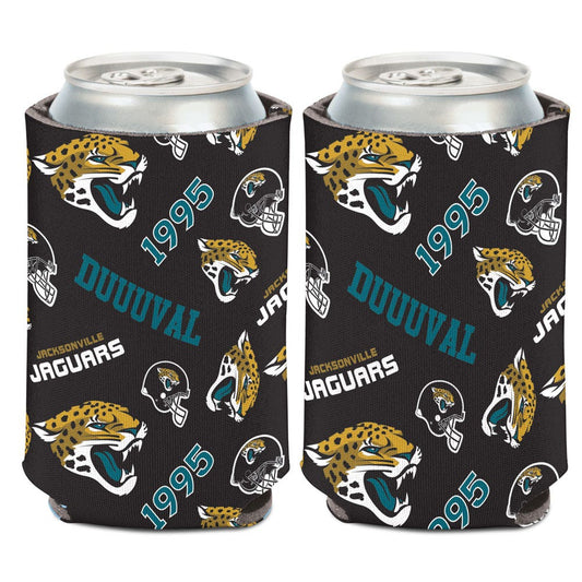 NFL Jacksonville Jaguars WinCraft Can Cooler Koozie Scatter Print Teal and Black