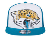 Jacksonville Jaguars Youth New Era White/Teal Distressed 9FIFTY A-Frame Snapback Hat