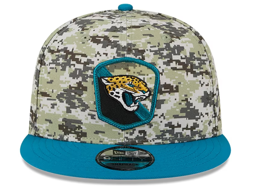 NFL Jacksonville Jaguars New Era Camo/Teal 2023 Salute To Service 9FIFTY Snapback Hat