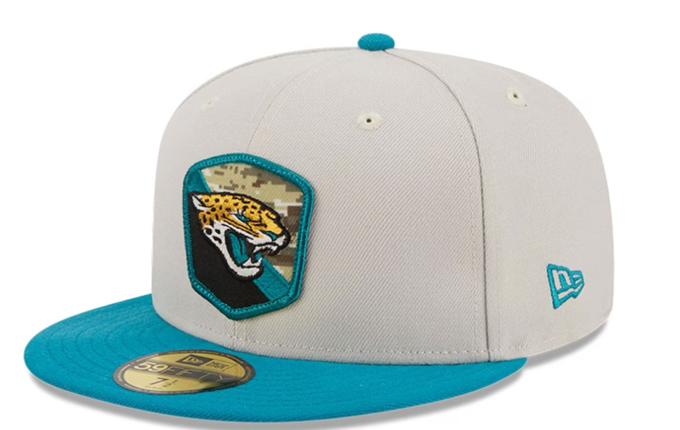 NFL Jacksonville Jaguars New Era Stone/Teal 2023 Salute To Service 59FIFTY Fitted Hat