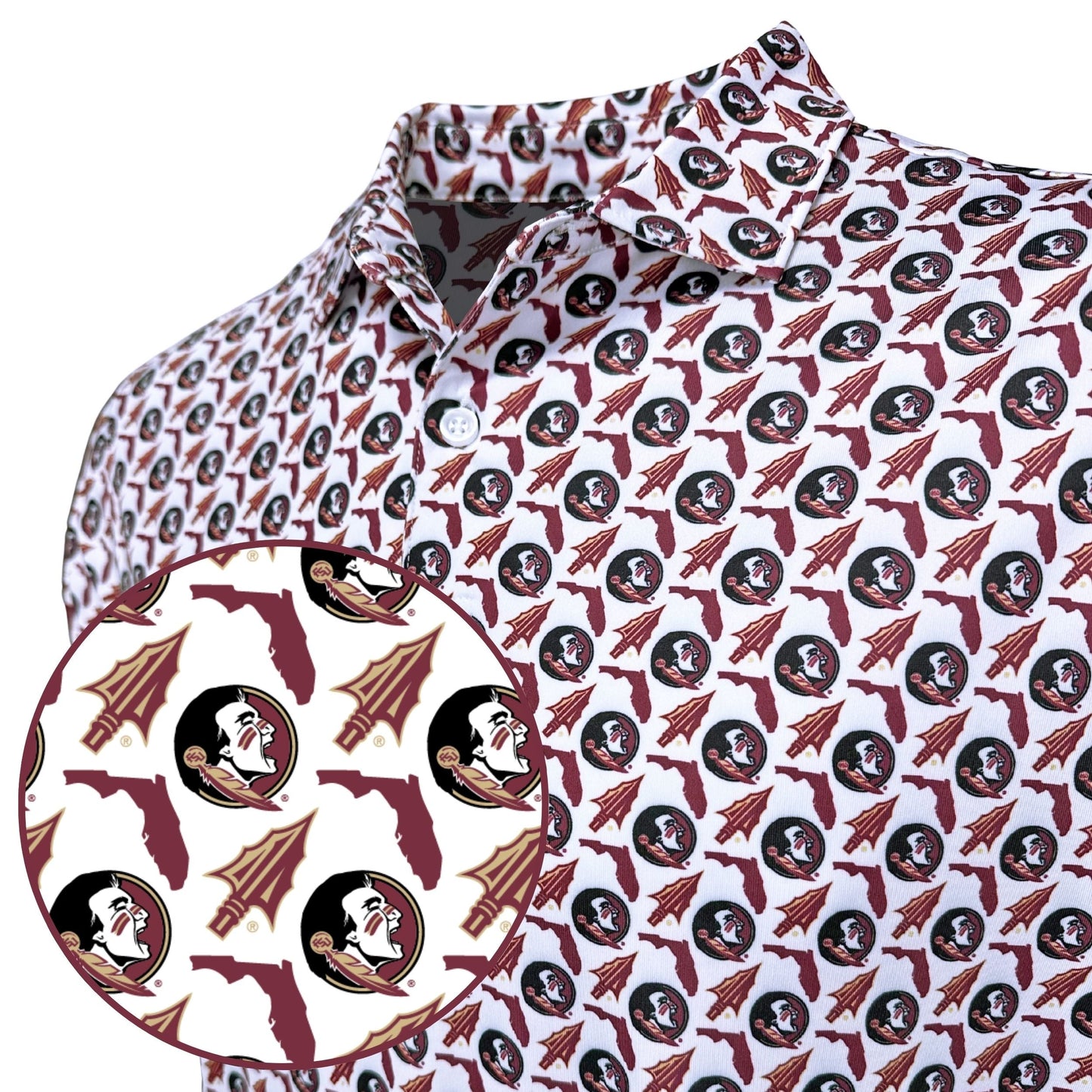 FSU Seminole Spear Print Polo — print detail