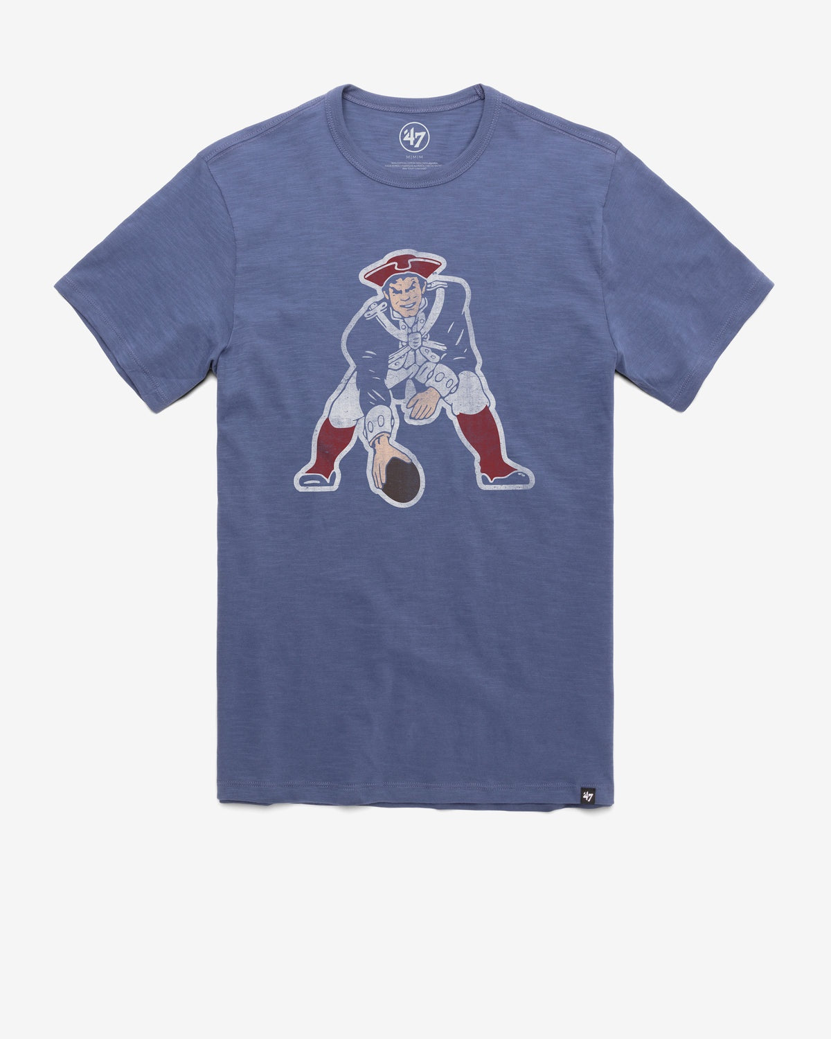 NEW ENGLAND PATRIOTS HISTORIC BLEACHER BLUE GRIT VINTAGE SCRUM T MENS