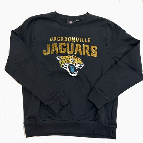 Jacksonville Jaguars Gold Sequin Black Sweatshirt Ladies