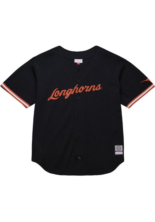 NCAA Texas Longhorns Mitchell & Ness On The Clock Mesh Button Front Black Top