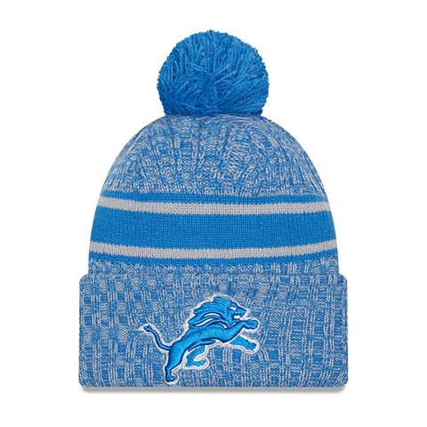 Detroit Lions New Era 2023 Sideline Official Sport Cuffed Pom Knit Hat – Blue