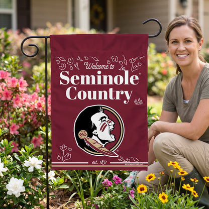 NCAA Florida State Seminoles Rico Welcome to Seminole Country 13x18 Garden Flag - on-model lifestyle photo