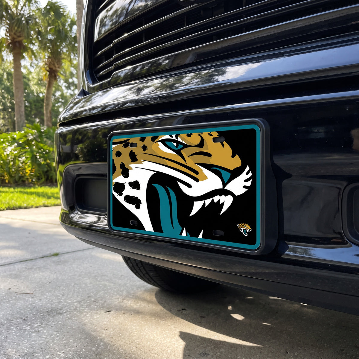 NFL Jacksonville Jaguars WinCraft MEGA Specialty Acrylic License Plate - on-model lifestyle photo