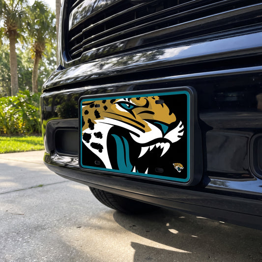 NFL Jacksonville Jaguars WinCraft MEGA Specialty Acrylic License Plate - on-model lifestyle photo