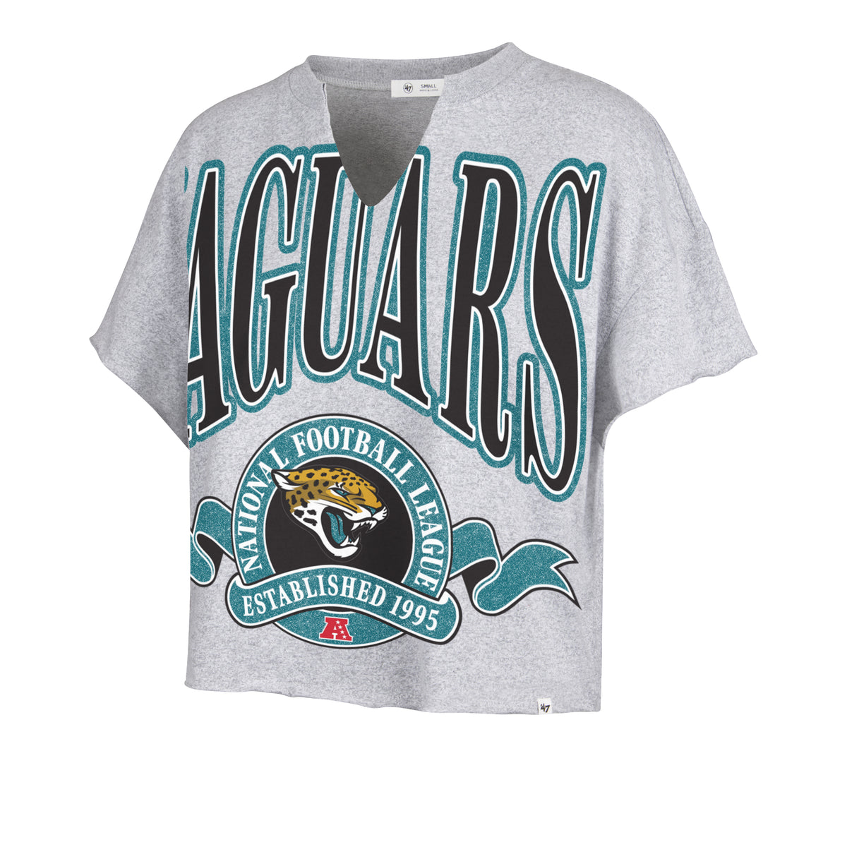 NFL Jacksonville Jaguars '47 Brand Banners Out Oversized Notch Neck Grey Tee - front