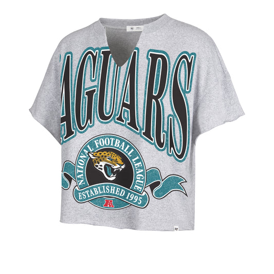 NFL Jacksonville Jaguars '47 Brand Banners Out Oversized Notch Neck Grey Tee - front