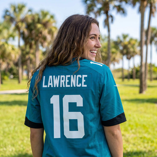 NFL Jacksonville Jaguars Nike Trevor Lawrence Teal Game Jersey - on-model lifestyle photo