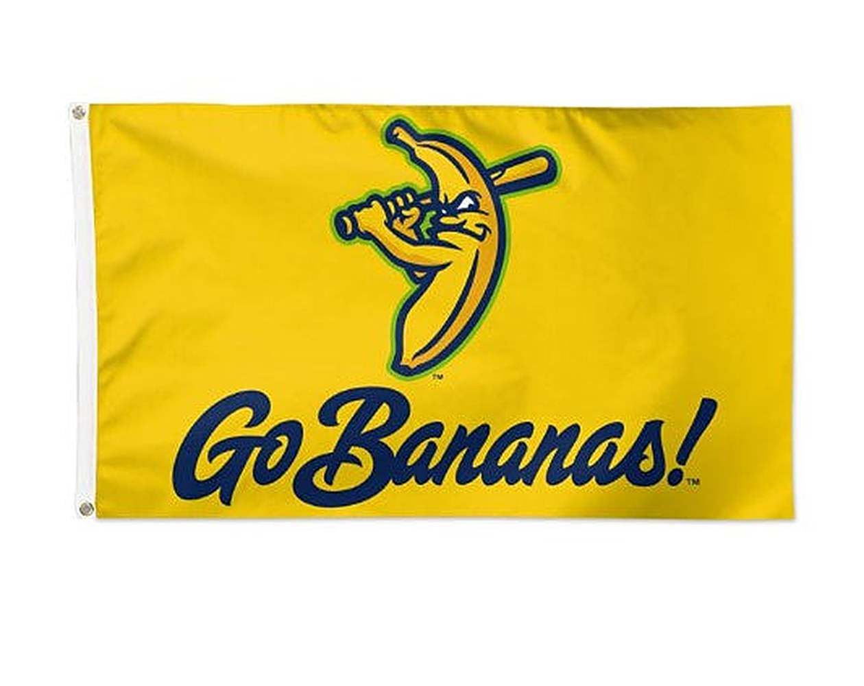 Savannah Bananas Deluxe 3x5 flag with team logo, polyester material, brass grommets, and quad-stitched fly end