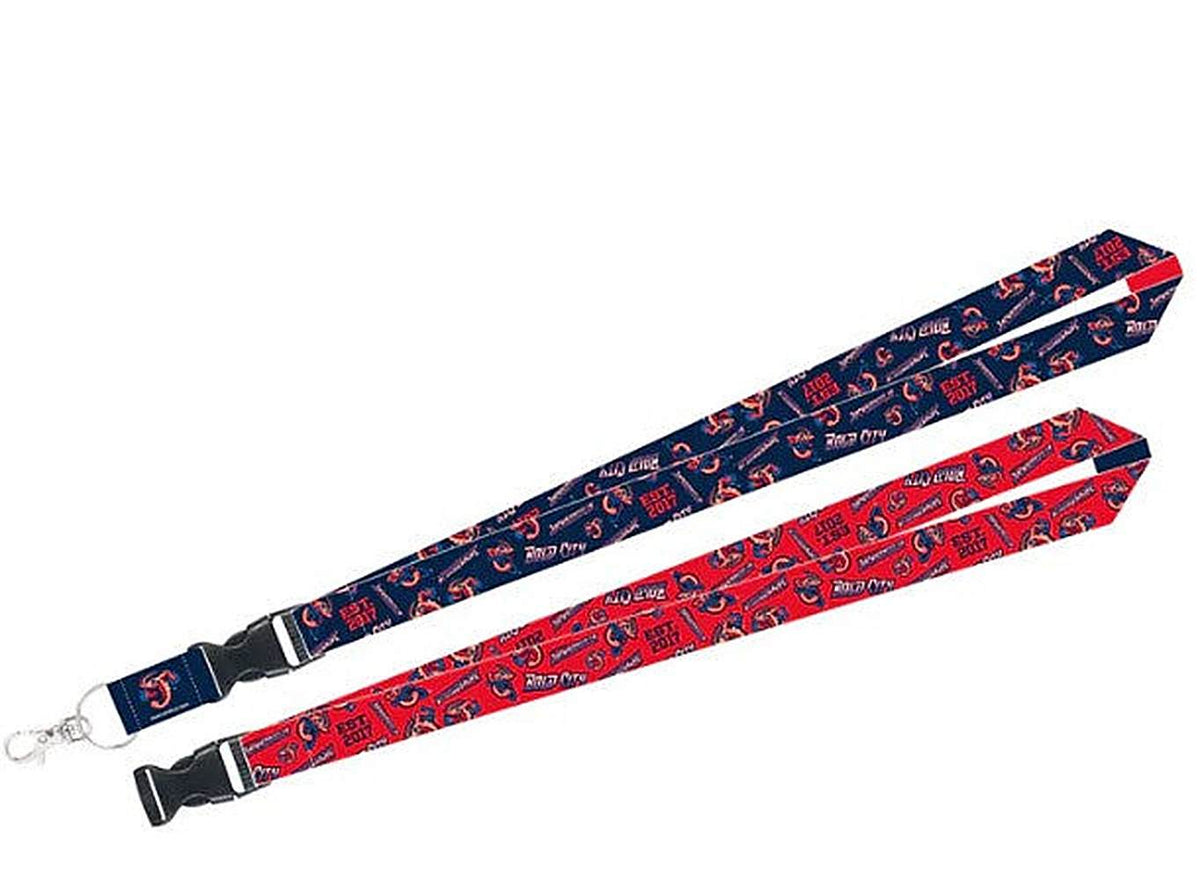 Jumbo Shrimp Wincraft lanyard with team colors, detachable buckle, and swivel clip for keys and badges