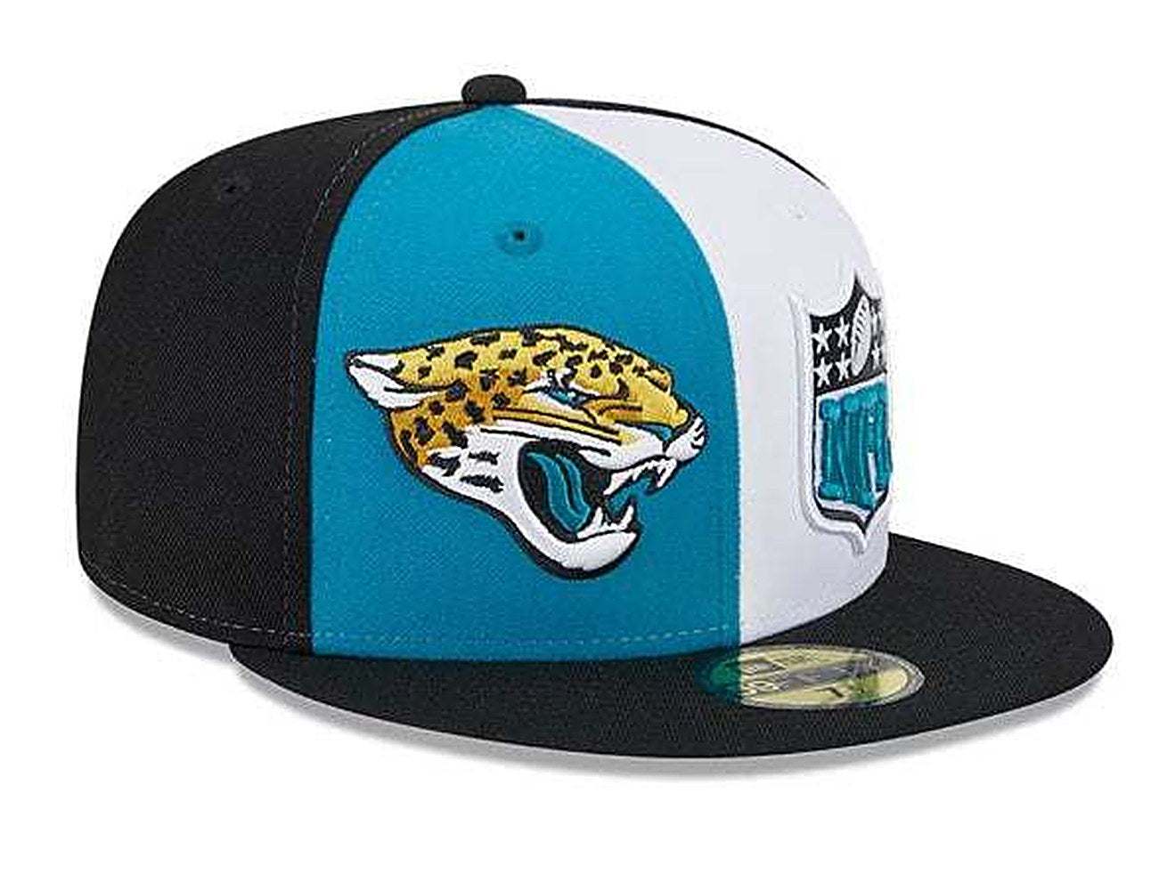 Jacksonville Jaguars New Era 59Fifty teal and black fitted hat with Jaguars logo
