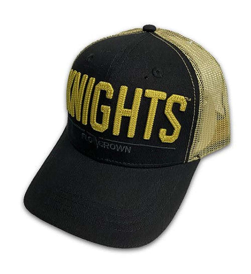 Black and gold UCF Knights FloGrown rope stitch adjustable hat with embroidered patch