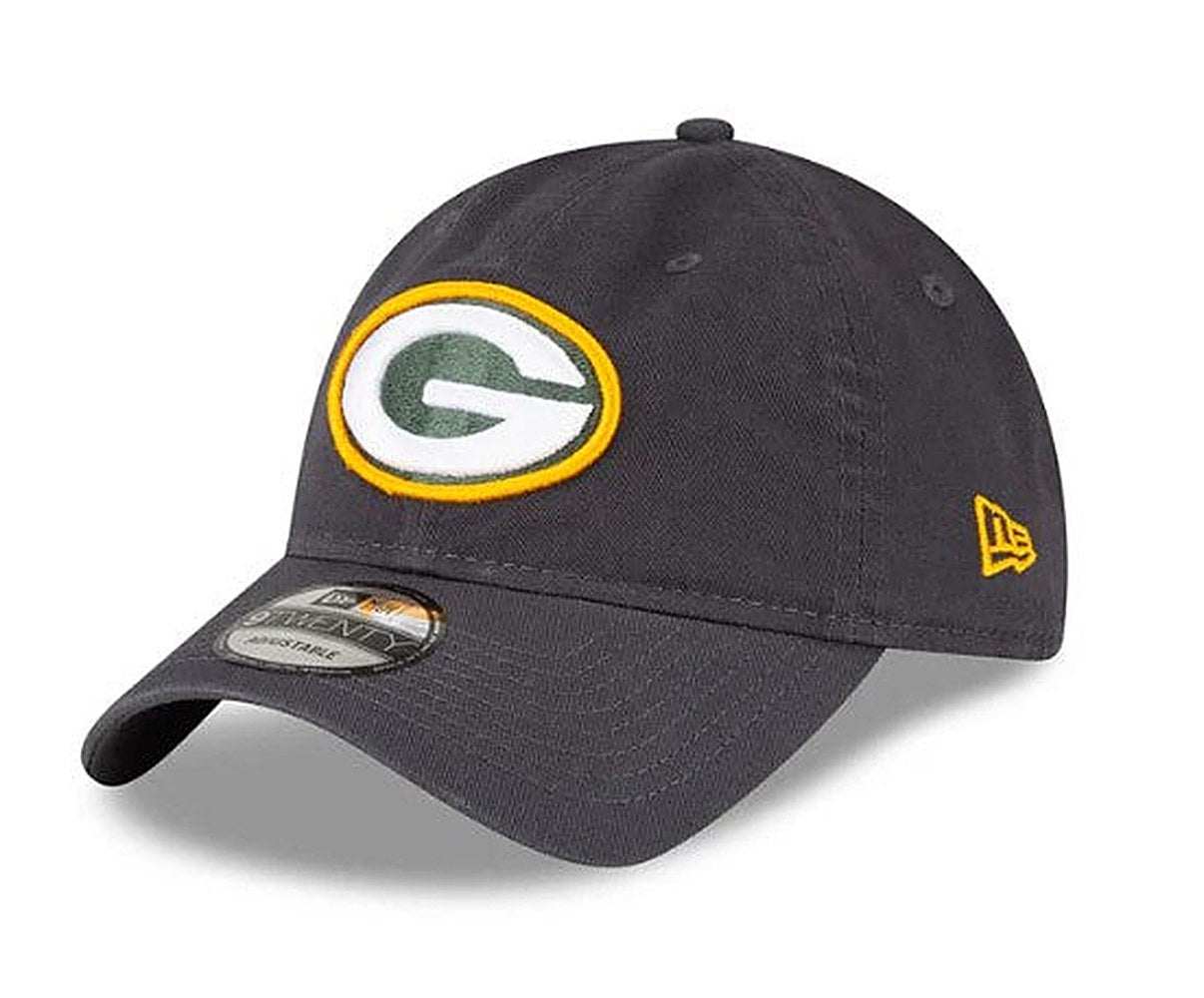 Green Bay Packers New Era gray 9Twenty adjustable dad hat with pre-curved visor and iconic logo