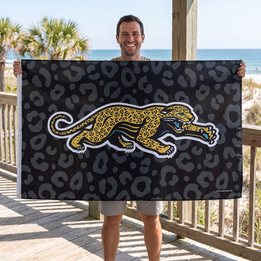 NFL Jacksonville Jaguars Rico Prowler Black Leopard 3x5 Banner Flag - on-model lifestyle photo