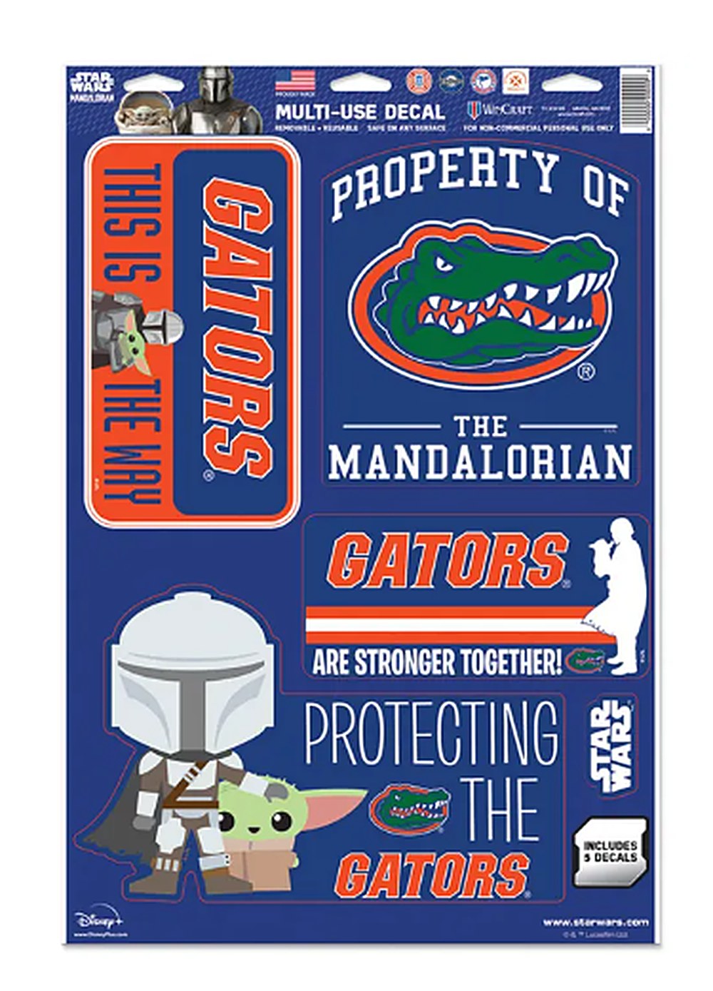 University of Florida Gators Wincraft Star Wars MANDALORIAN Multi-Use Decal 11" X 17"