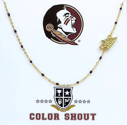 Florida State Seminoles Color Shout Side Set Spear Gold Logo Necklace