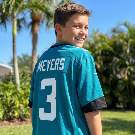 NFL Jacksonville Jaguars Nike Youth Jakobi Meyers Teal Game Jersey - on-model lifestyle photo